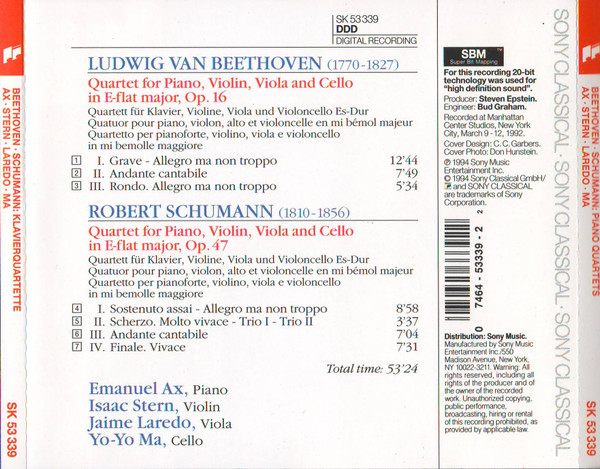 Album herunterladen Beethoven, Schumann Ax, Stern, Laredo, Ma - Beethoven Schumann Piano Quartets