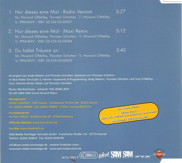 ladda ner album Oliver Frank - Nur Dieses Eine Mal
