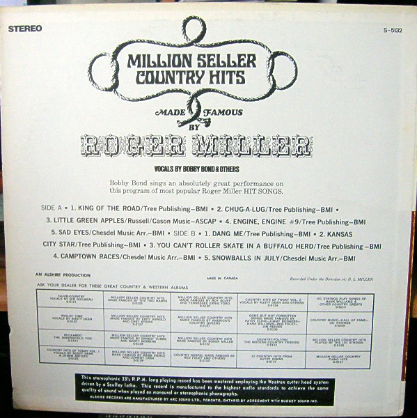 ladda ner album Download Bobby Bond - Million Seller Country Hits Made Famous By Roger Miller album
