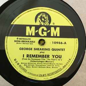 ◆ GEORGE SHEARING Quintet / I Remember You / The Breeze and I ◆ MGM 10986 (78rpm SP) ◆