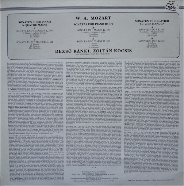 télécharger l'album Dezső Ránki, Zoltán Kocsis, Wolfgang Amadeus Mozart - Wolfgang Amadeus Mozart Sonatas For Piano Duet F Major K497 C Major K521