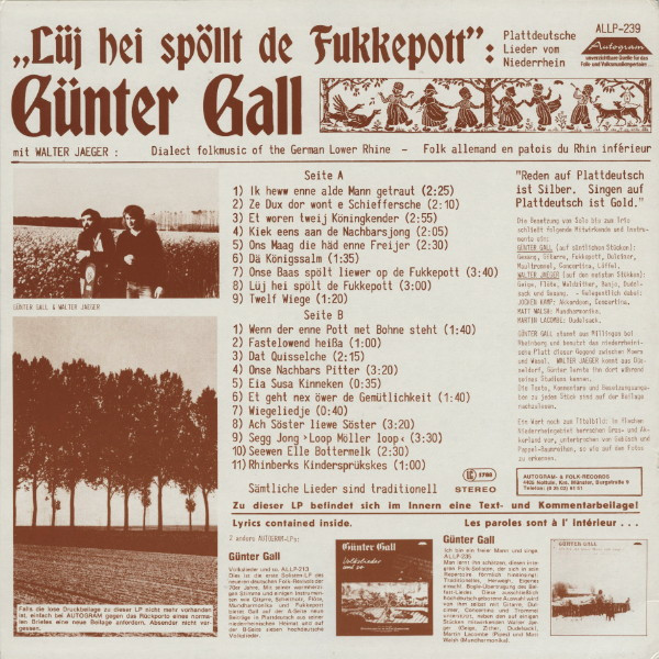 télécharger l'album Günter Gall - Lüj Hei Spöllt De Fukkepott