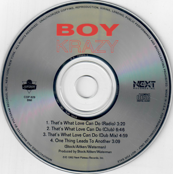 Boy Krazy – That's What Love Can Do (1991, CD) - Discogs