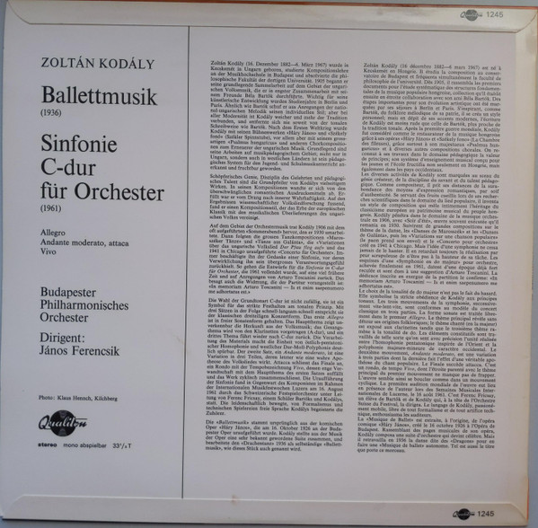 descargar álbum Kodály, Orchestra Of The Budapest Philharmonic Society Conductor János Ferencsik - Symphony Ballet Music