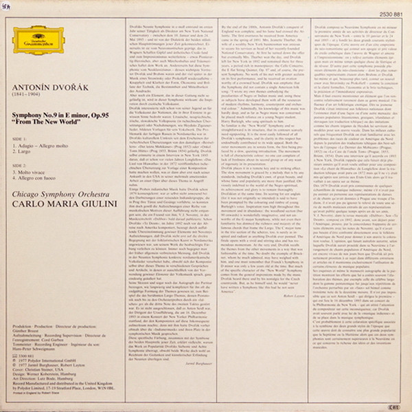 ladda ner album Antonín Dvořák, Chicago Symphony Orchestra, Carlo Maria Giulini - Symphony No9 In E Minor Op 95 From The New World