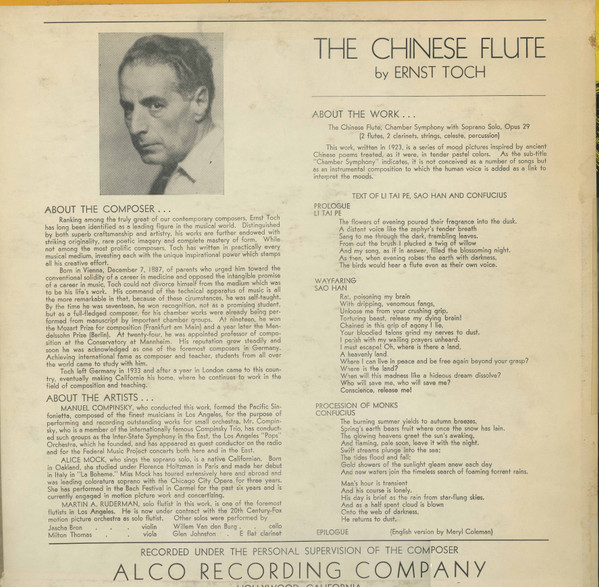 télécharger l'album Ernst Toch, Pacific Symphonetta Conducted By Manuel Compinsky - The Chinese Flute Op 29