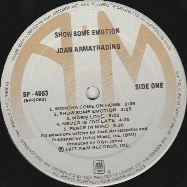 Joan Armatrading - Show Some Emotion | A&M Records (SP 4663) - 3