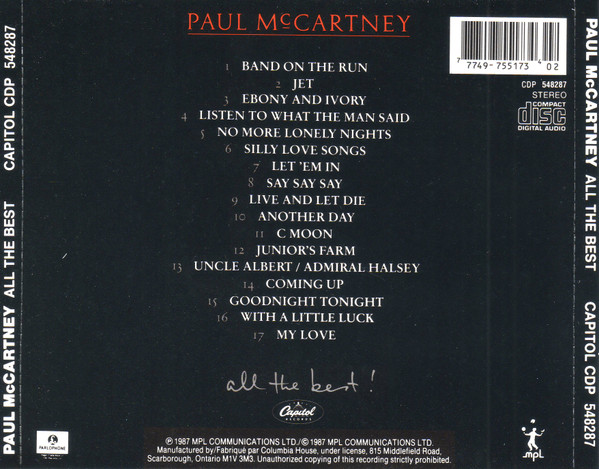 Paul McCartney - All The Best ! | Capitol Records (CDP 548287) - 2