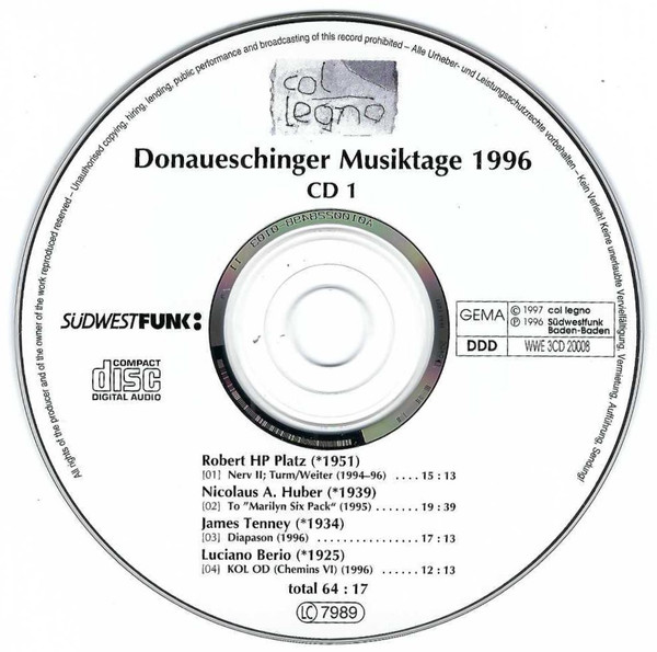 télécharger l'album Various - Donaueschinger Musiktage 1996