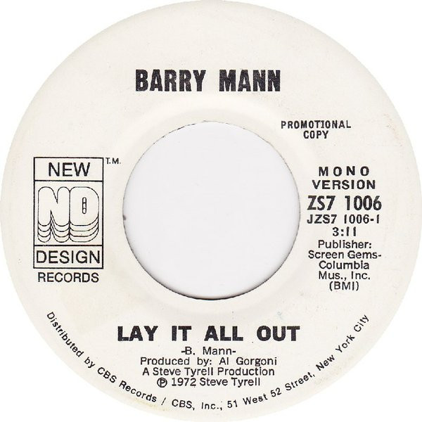 Barry Mann – Lay It All Out (1972, Vinyl) - Discogs