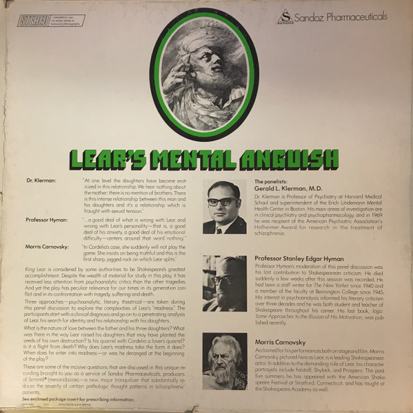 Album herunterladen Gerald L Klerman, MD, Morris Carnovsky, Stanley Edgar Hyman - Lears Mental Anguish