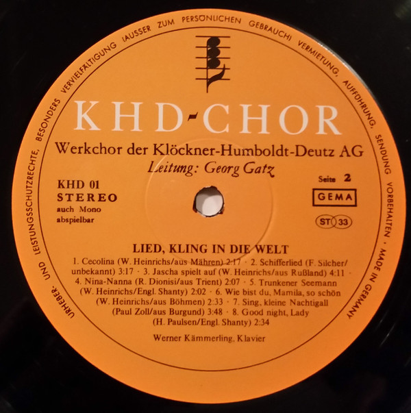 ladda ner album KHDChor Köln, Georg Gatz - Lied Kling In Die Welt
