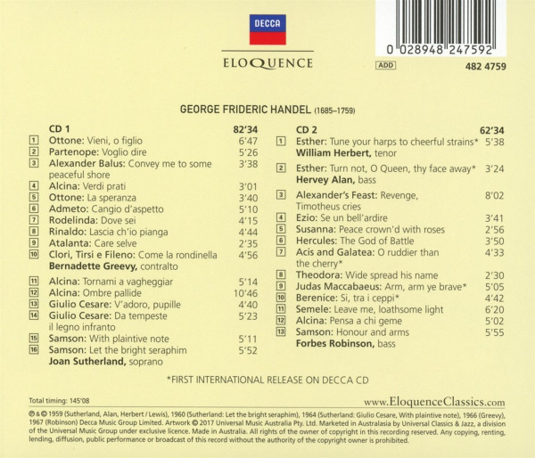 lataa albumi Handel, Joan Sutherland, Bernadette Greevy, Forbes Robinson, Hervey Alan, William Herbert - Arias