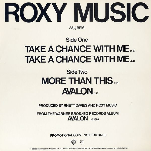 Roxy Music – Take A Chance With Me (1982, Vinyl) - Discogs