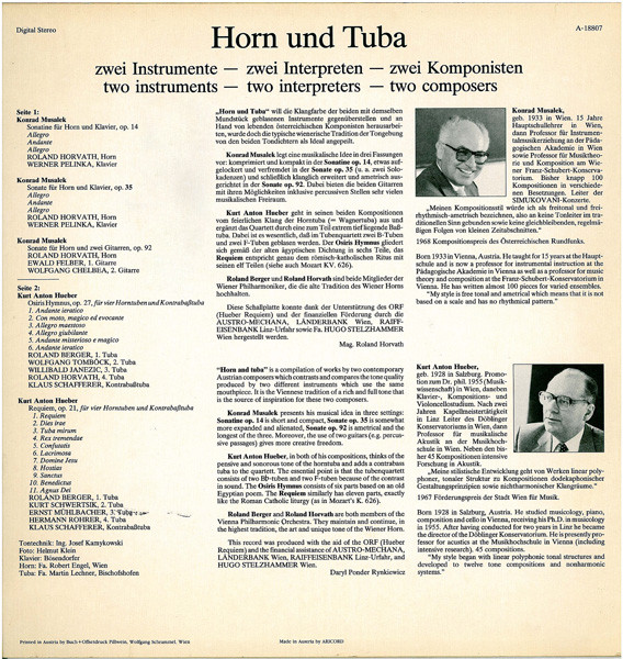 lataa albumi Roland Horvath Roland Berger Mit Werken Von Konrad Musalek Und Kurt Anton Hueber - Horn Und Tuba