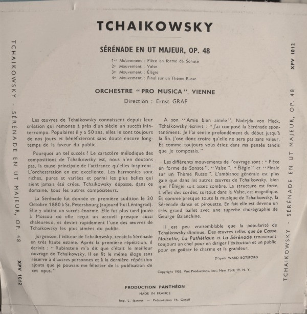 descargar álbum Tchaikowsky Orchestre Pro Musica, Vienne, Ernst Graf - Sérénade En Ut Majeur