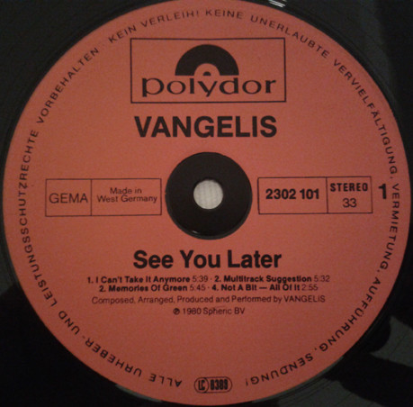 Vangelis - See You Later | Polydor (2302 101) - 5