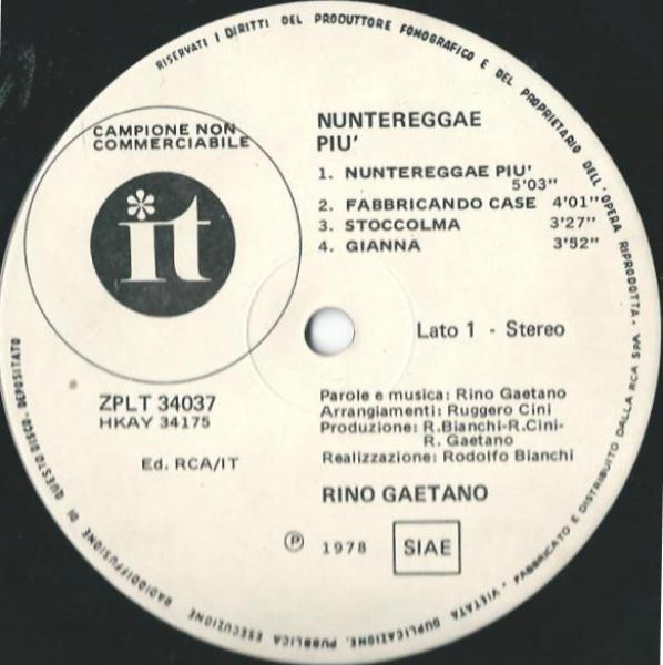 Rino Gaetano – Nuntereggae Più (1978, Vinyl) - Discogs