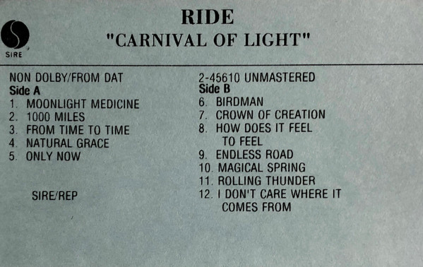 Ride – Carnival Of Light (1994, Unmastered, Non Dolby, Cassette 