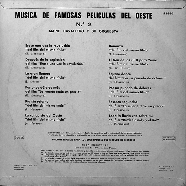 baixar álbum Mario Cavallero Y Su Orquesta - Musica De Famosas Peliculas Del Oeste N 2