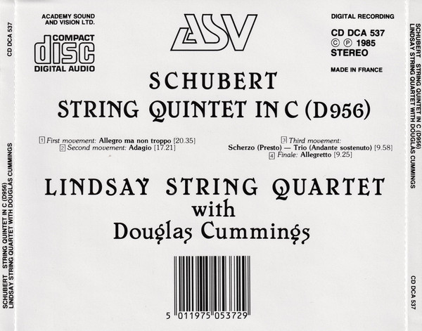 baixar álbum Schubert, Lindsay String Quartet with Douglas Cummings - String Quintet In C D956