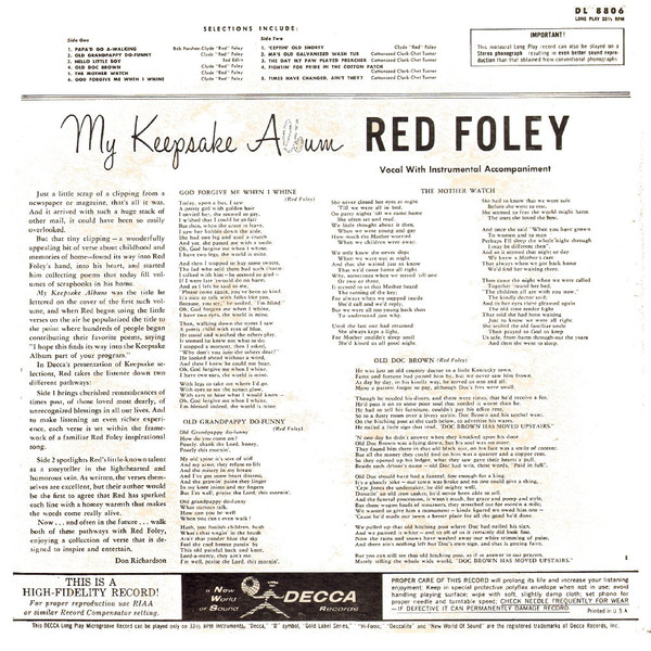Album herunterladen Red Foley - My Keepsake Album
