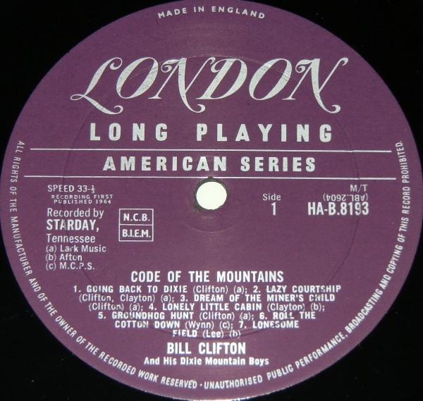 lataa albumi Bill Clifton And His Dixie Mountain Boys - Code Of The Mountains