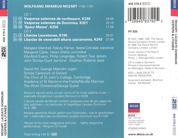 ladda ner album Mozart Guest, Marriner - Laudate Dominum Vespers Litanies K339 K321 K195 K243