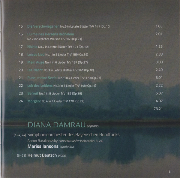 last ned album Richard Strauss, Diana Damrau, Symphonieorchester Des Bayerischen Rundfunks, Mariss Jansons, Helmut Deutsch - Vier Letze Lieder Lieder