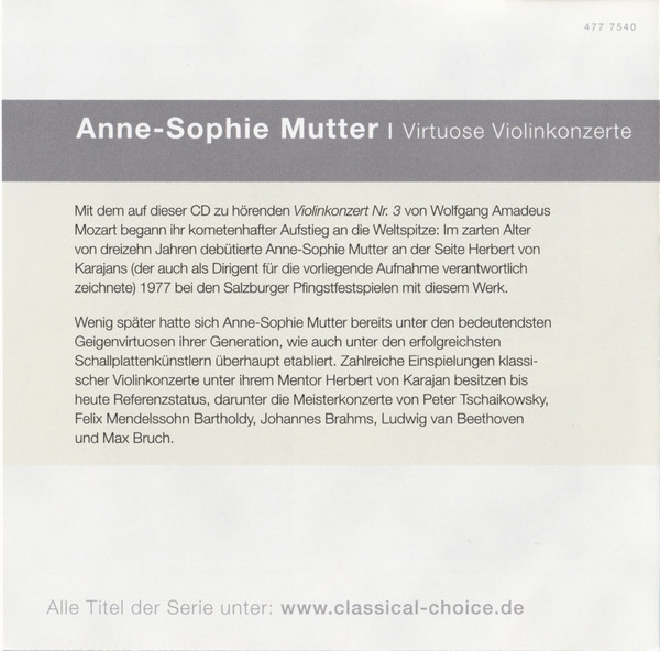 Album herunterladen AnneSophie Mutter Beethoven Bruch Mendelssohn Mozart Tschaikowsky Berliner Philharmoniker Wiener Philharmoniker Herbert von Karajan - Virtuose Violinkonzerte