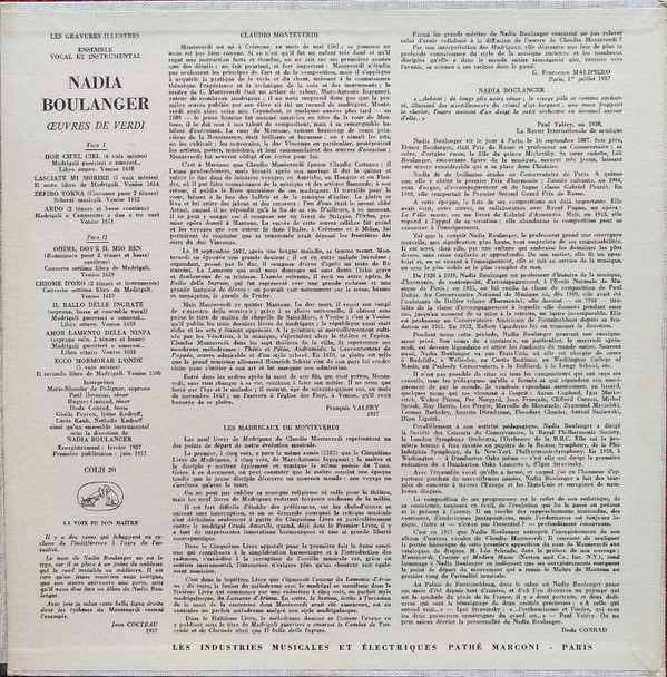 Nadia Boulanger - Monteverdi - Œuvres De Monteverdi | La Voix De Son Maître (COLH 20) - 2