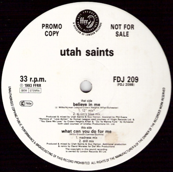 Utah Saints – Believe In Me (1993, Vinyl) - Discogs