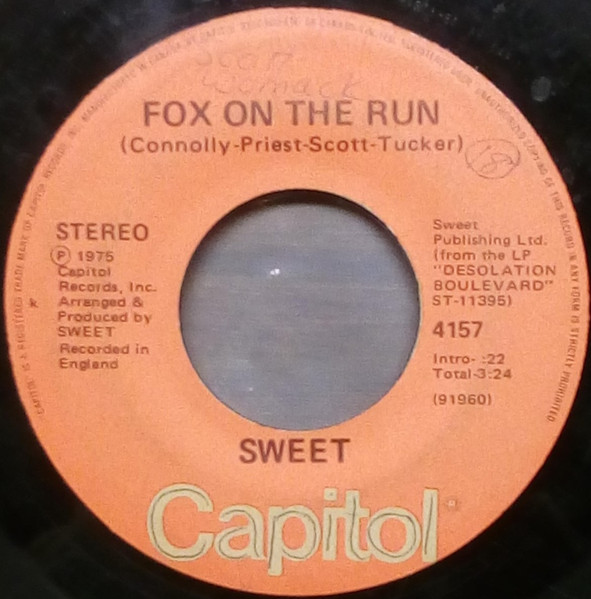 Sweet – Fox On The Run (1975, Vinyl) - Discogs