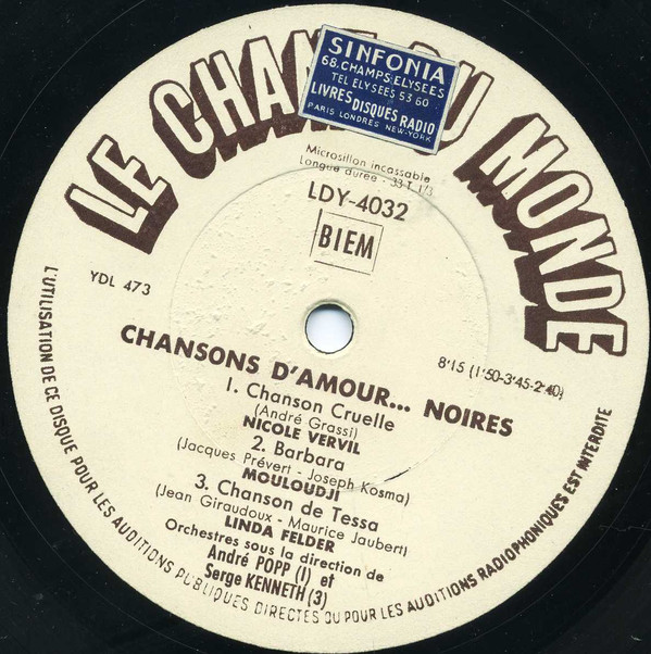 descargar álbum Various - Chansons DAmour Noires
