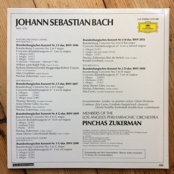 télécharger l'album Pinchas Zukerman, Los Angeles Philharmonic Orchestra Perform JS Bach - Brandenburg Concertos