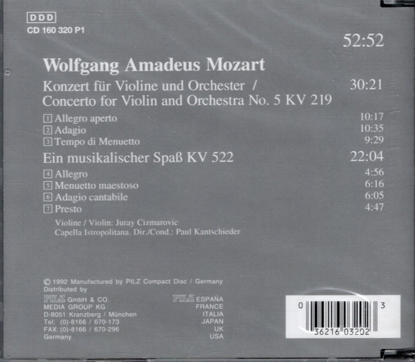 lataa albumi Wolfgang Amadeus Mozart, Capella Istropolitana, Paul Kantschieder, Juraj Čižmarovič - Konzert Für Violine Und Orchester No 5 KV 219 Ein Musikalischer Spass KV 522