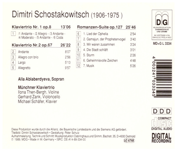 télécharger l'album Dimitri Schostakowitsch Alla Ablaberdyeva, Münchner Klaviertrio - Klaviertrios Op 8 Und Op 67 Romanzen Suite Op 127
