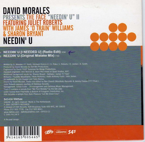 télécharger l'album David Morales Presents The Face Featuring Juliet Roberts With James DTrain Williams & Sharon Bryant - Needin U