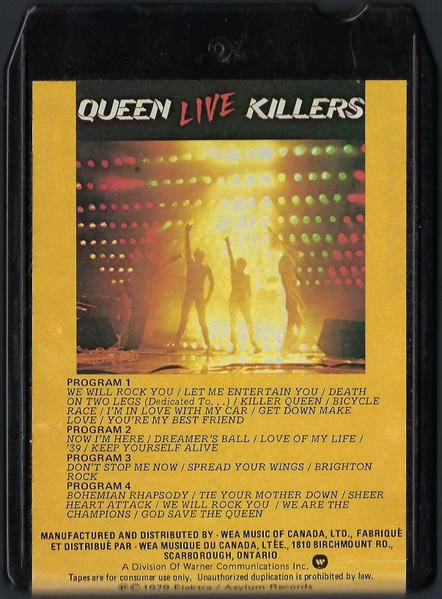 Queen – Live Killers (1979, 8-Track Cartridge) - Discogs