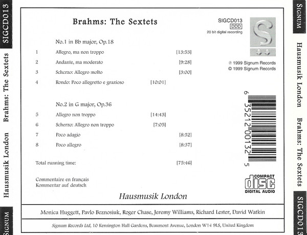 télécharger l'album Brahms, Hausmusik London - The String Sextets