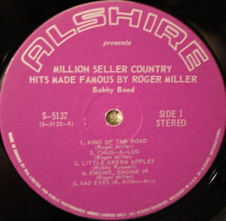 descargar álbum Download Bobby Bond - Million Seller Country Hits Made Famous By Roger Miller album