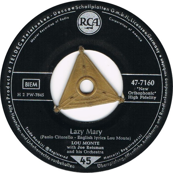 Lou Monte – Angelique / Lazy Mary (Luna Mezzo Mare) (1958, Vinyl