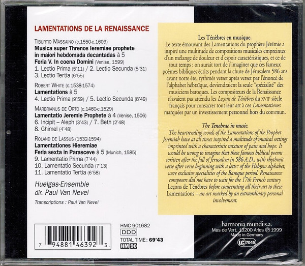 baixar álbum HuelgasEnsemble, Paul Van Nevel - Lamentations De La Renaissance