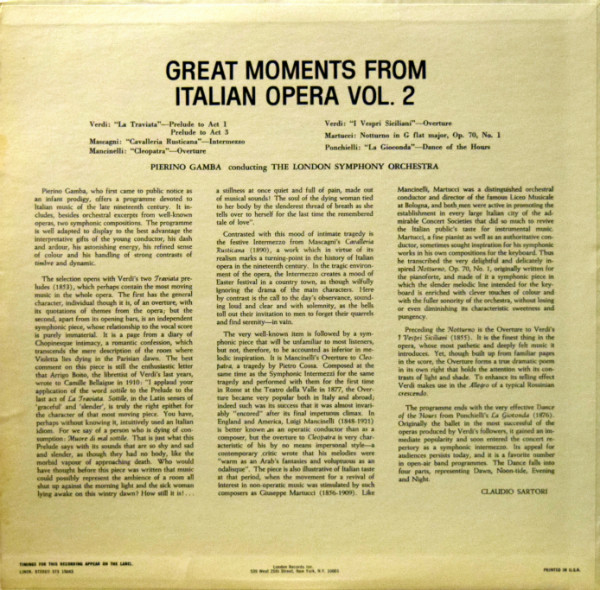 Album herunterladen The London Symphony Orchestra, Pierino Gamba - Great Moments From Italian Opera Vol 2