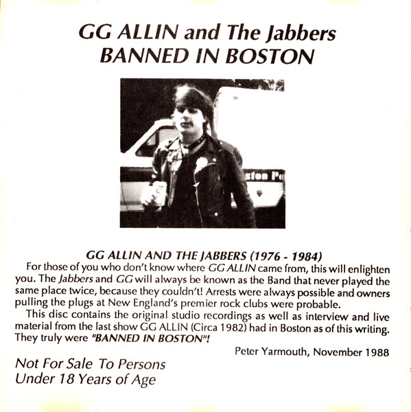 GG Allin And The Jabbers - Banned In Boston | Releases | Discogs