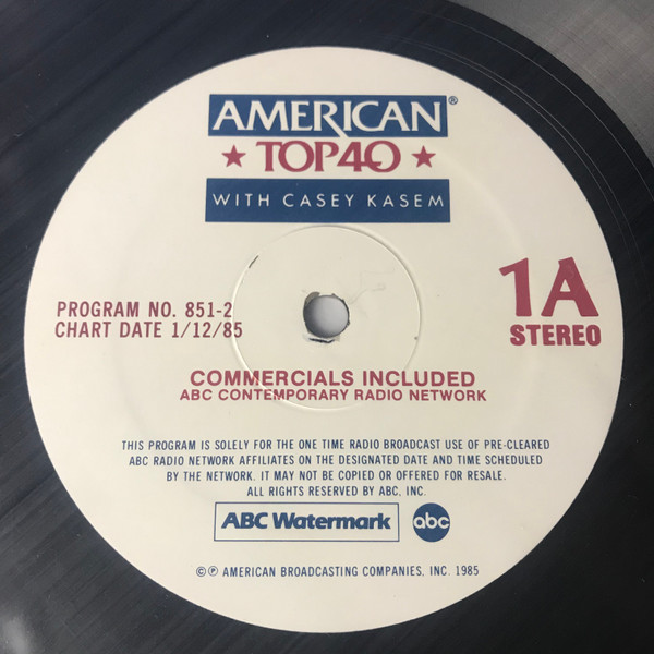 cylinder Underholdning Tilbageholdenhed American Top 40 with Casey Kasem (1/12/85) (1985, Vinyl) - Discogs