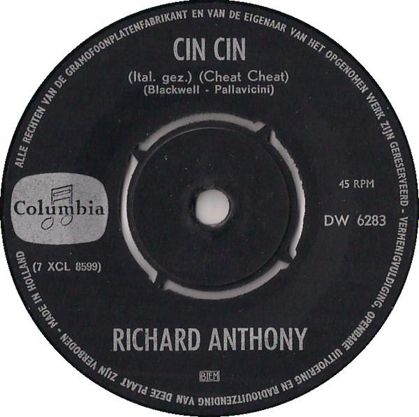 suck exotic incident Richard Anthony – Cin Cin / Un Momento Ancora (You'll Never Walk Alone)  (1964, Vinyl) - Discogs