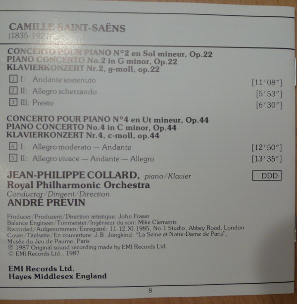 télécharger l'album SaintSaëns, JeanPhilippe Collard, André Previn, The Royal Philharmonic Orchestra - Concertos Pour Piano Nos 2 4