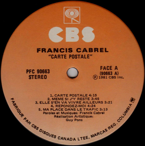 Francis Cabrel - Carte Postale [Vinyl] | CBS (PFC 90663) - 4