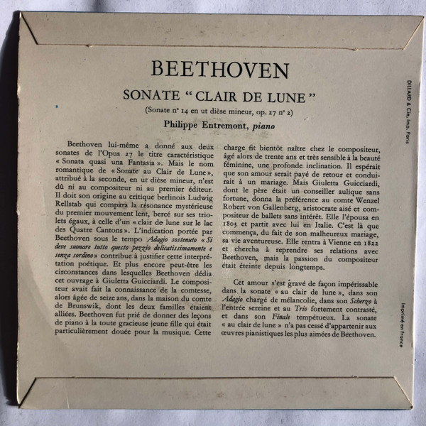descargar álbum Beethoven Philippe Entremont - Sonate No 14 En Ut Dièse Mineur Op 27 No 2 Clair De Lune